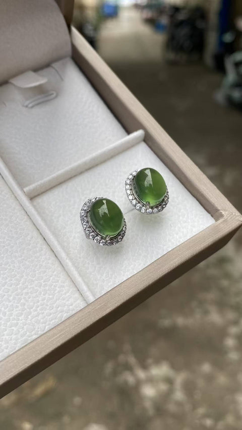 Anting: giok Xiuyan yang indah, tatahan perak 925, tatahan perak tebal, spesifikasi: 8✖️10mm, termasuk ongkos kirim dan pajak