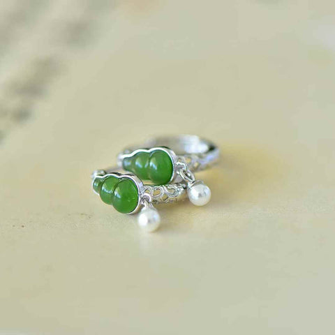 Anting perak polos 12426# 925 giok Hetian, jasper labu, mutiara, enamel. Gaya unik. Giok yang hangat dan halus. Efek pemakaian yang memikat. Harga terjangkau. Biaya kirim dan pajak sudah termasuk.