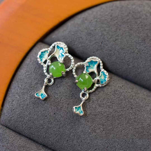 12486#s925 perak bertatahkan giok Hetian jasper tiga kehidupan anting enamel keberuntungan Spesifikasi Batu lepas: 4*4 Termasuk ongkos kirim dan pajak