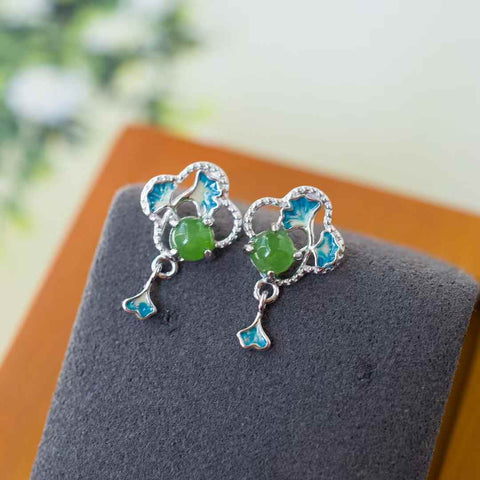 12486#s925 perak bertatahkan giok Hetian jasper tiga kehidupan anting enamel keberuntungan Spesifikasi Batu lepas: 4*4 Termasuk ongkos kirim dan pajak