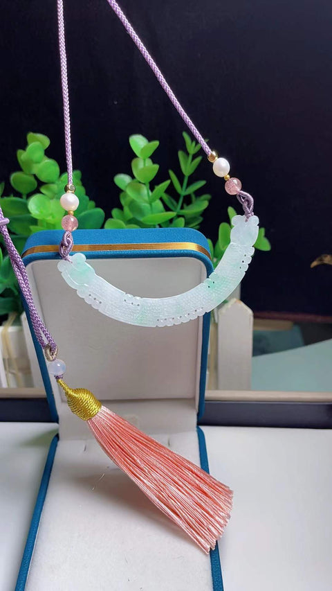 Kalung klavikula giok alami, bahan lubang tua, dasar halus dan hangat, ukiran indah, dingin dan transparan, spesifikasi 7.1✖️1.0 termasuk pajak pengiriman