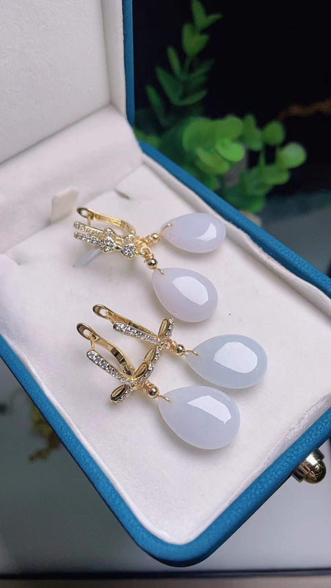 Anting giok alami, bahan halus dan lembut, tatahan perak 925, bersih dan menyegarkan, spesifikasi 1.8✖️1.3 termasuk pajak pengiriman