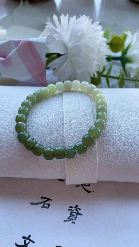 Gelang Hetian alami, warna alami, warna gradien, bahan bersih dan segar, ukuran 7✖️8mm, termasuk pajak pengiriman
