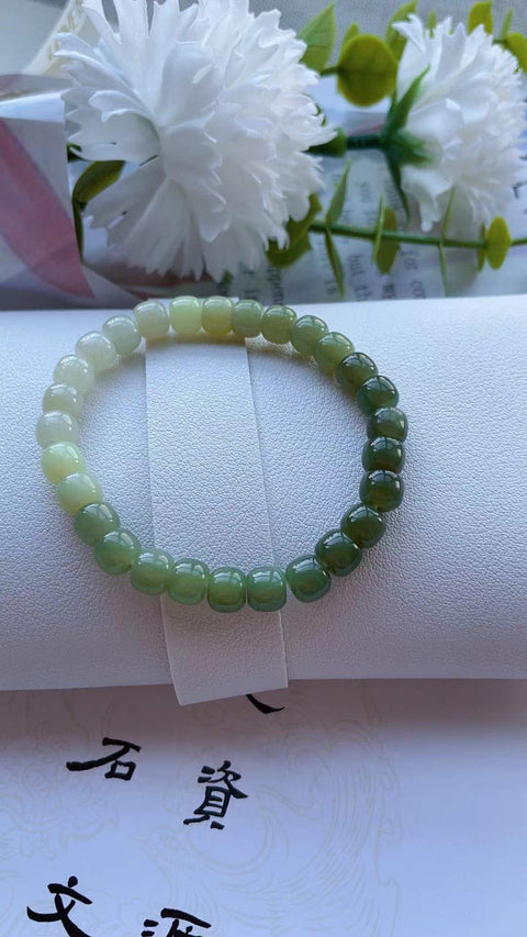 Gelang Hetian alami, warna alami, warna gradien, bahan bersih dan segar, ukuran 7✖️8mm, termasuk pajak pengiriman