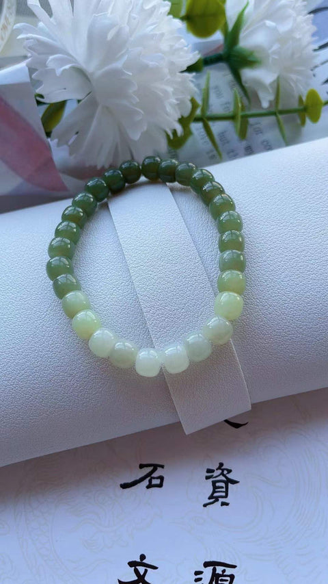 Gelang Hetian alami, warna alami, warna gradien, bahan bersih dan segar, ukuran 7✖️8mm, termasuk pajak pengiriman