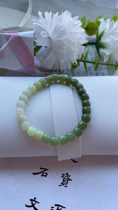 Gelang Hetian alami, warna alami, warna gradien, bahan bersih dan segar, ukuran 7✖️8mm, termasuk pajak pengiriman