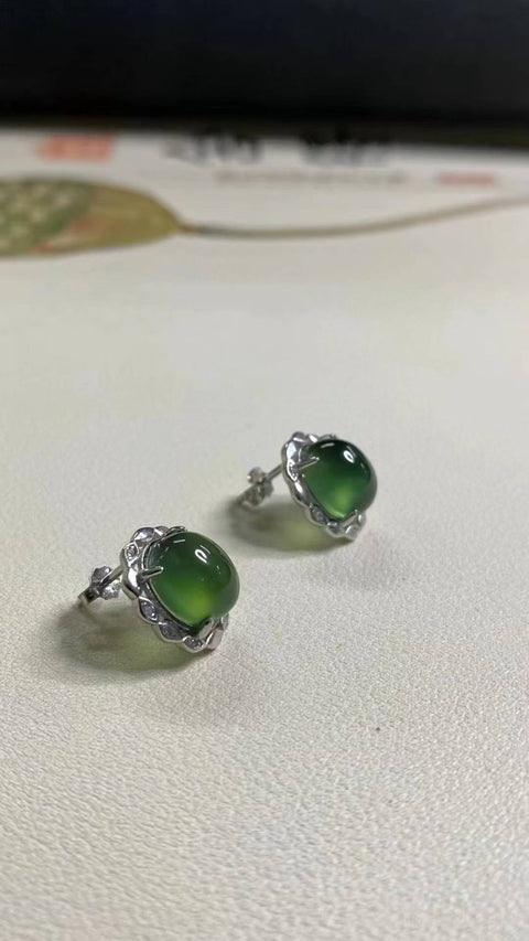 Anting: giok Xiuyan yang indah, tatahan perak 925, tatahan perak tebal, spesifikasi: 8✖️10mm, termasuk ongkos kirim dan pajak