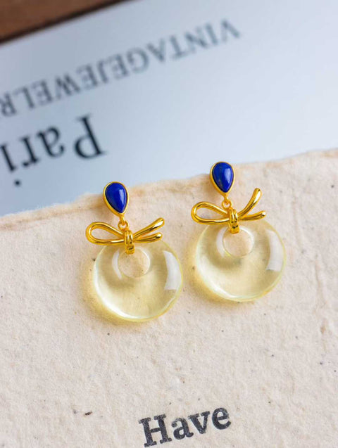 Anting Lapis Lazuli Lemon Citrine Perak-Emas-Vermeil: Termasuk Ongkos Kirim dan Pajak