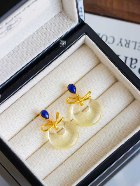 Anting Lapis Lazuli Lemon Citrine Perak-Emas-Vermeil: Termasuk Ongkos Kirim dan Pajak