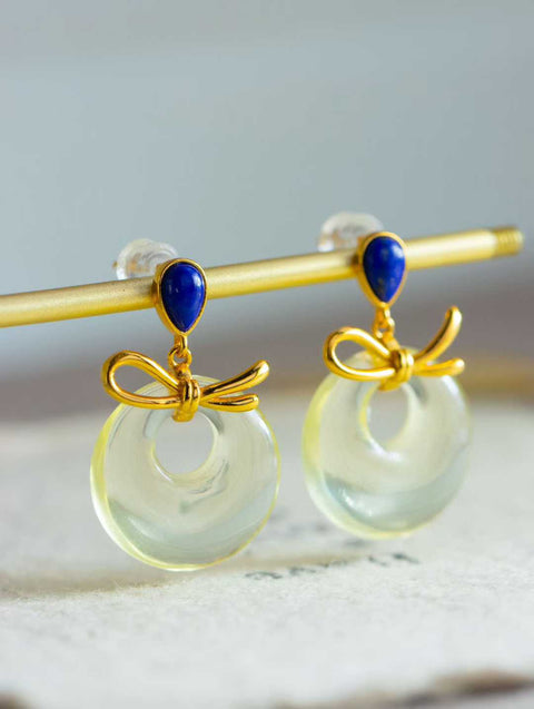 Anting Lapis Lazuli Lemon Citrine Perak-Emas-Vermeil: Termasuk Ongkos Kirim dan Pajak
