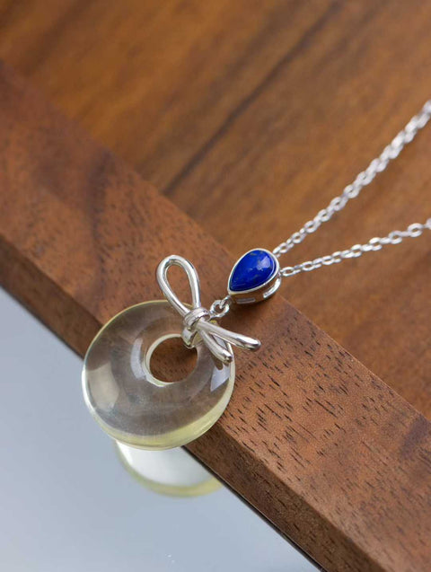 Liontin Perak Lapis Lazuli Lemon Citrine: Bisikan Mimpi Diikat dengan Busur Biaya Pengiriman dan Pajak Termasuk