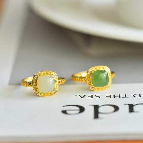 11569-2#925 Cincin Persegi Giok Hetian Bertahtakan Perak Batu Lepas: 8*8 Termasuk Ongkos Kirim dan Pajak