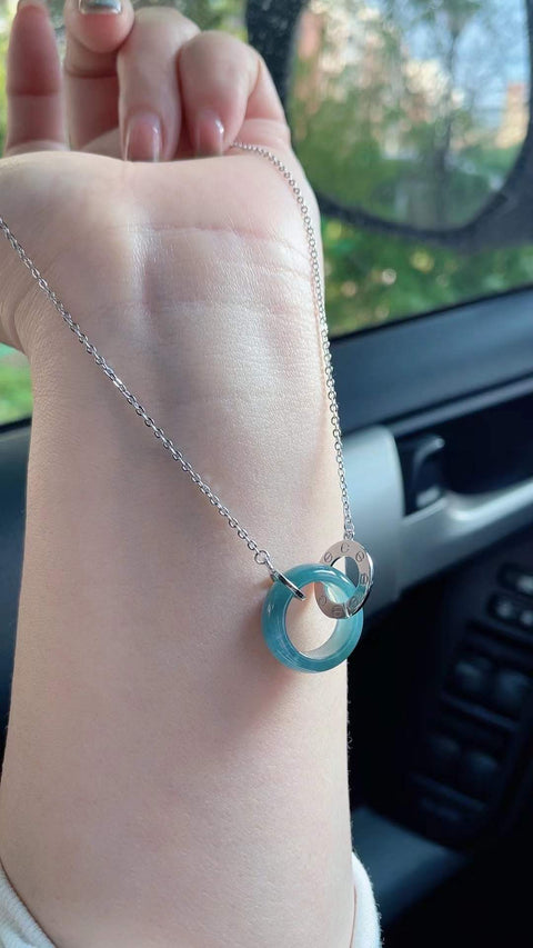 Kalung klavikula giok alami, bahan lubang tua, kecil dan indah, cantik secara langsung, tatahan perak 925, ukuran 1,7, termasuk ongkos kirim dan pajak