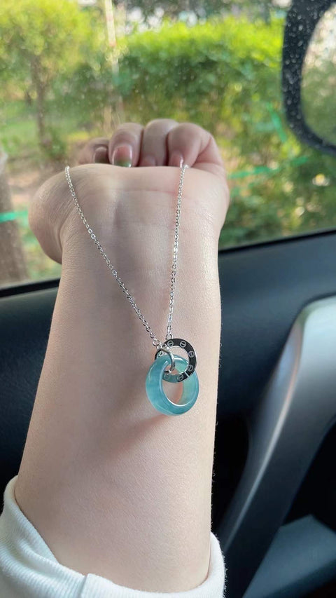 Kalung klavikula giok alami, bahan lubang tua, kecil dan indah, cantik secara langsung, tatahan perak 925, ukuran 1,7, termasuk ongkos kirim dan pajak