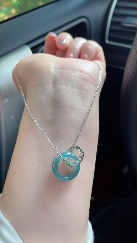 Kalung klavikula giok alami, bahan lubang tua, kecil dan indah, cantik secara langsung, tatahan perak 925, ukuran 1,7, termasuk ongkos kirim dan pajak