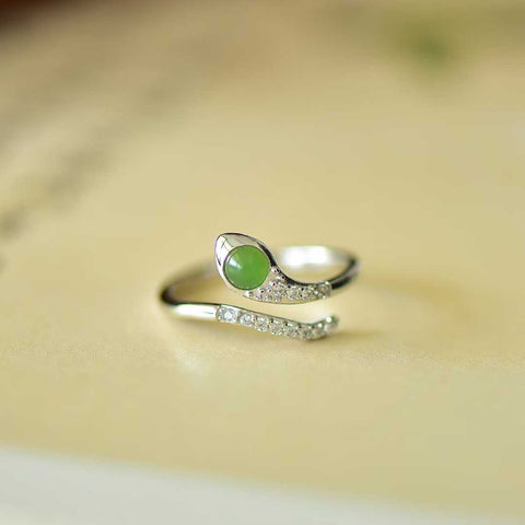 11559#925 Cincin Ular Perak Berbentuk Telur Bulat Bertahtakan Giok Hetian [Spesifikasi] Batu Lepas 4*4 Termasuk Ongkos Kirim dan Pajak