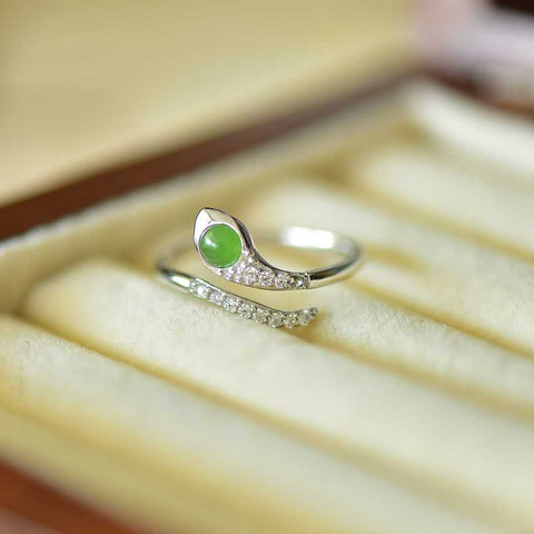 11559#925 Cincin Ular Perak Berbentuk Telur Bulat Bertahtakan Giok Hetian [Spesifikasi] Batu Lepas 4*4 Termasuk Ongkos Kirim dan Pajak