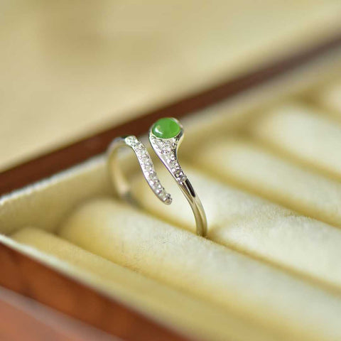 11559#925 Cincin Ular Perak Berbentuk Telur Bulat Bertahtakan Giok Hetian [Spesifikasi] Batu Lepas 4*4 Termasuk Ongkos Kirim dan Pajak