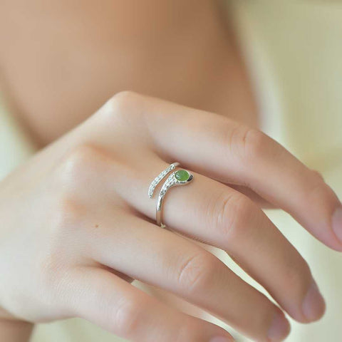 11559#925 Cincin Ular Perak Berbentuk Telur Bulat Bertahtakan Giok Hetian [Spesifikasi] Batu Lepas 4*4 Termasuk Ongkos Kirim dan Pajak