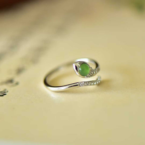 11559#925 Cincin Ular Perak Berbentuk Telur Bulat Bertahtakan Giok Hetian [Spesifikasi] Batu Lepas 4*4 Termasuk Ongkos Kirim dan Pajak
