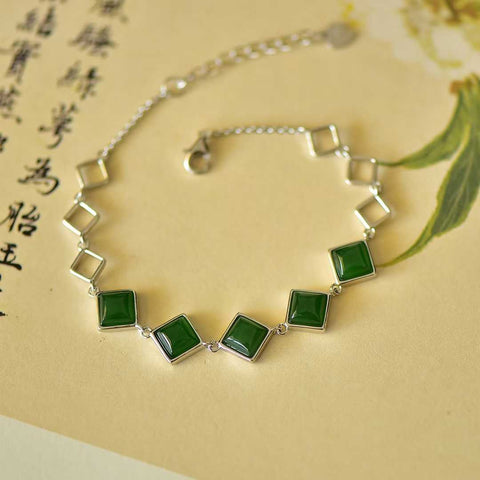 15998#925 perak dengan kubus jasper Gelang perak polos Five Blessings [Spesifikasi] Batu lepas 6*6 termasuk ongkos kirim dan pajak