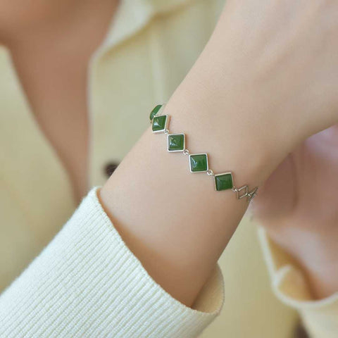 15998#925 perak dengan kubus jasper Gelang perak polos Five Blessings [Spesifikasi] Batu lepas 6*6 termasuk ongkos kirim dan pajak