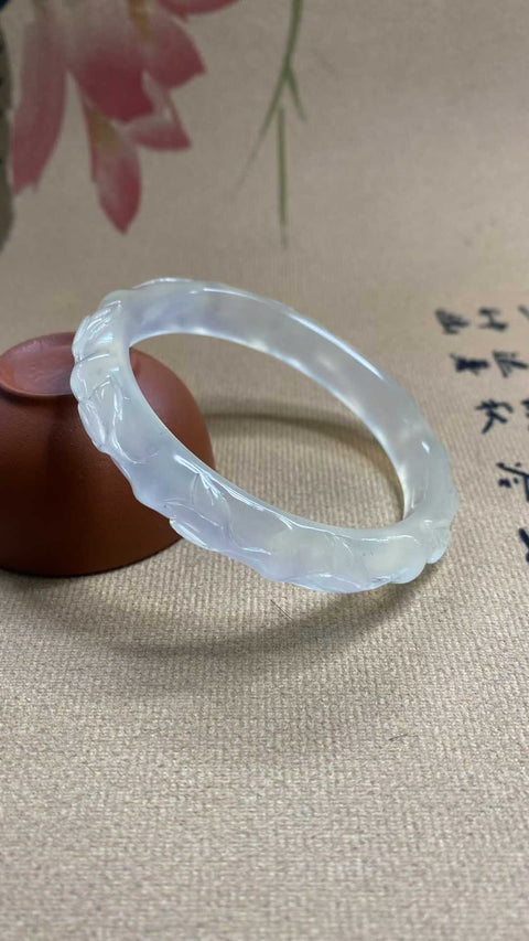 Gelang ukiran es giok Xiuyan yang indah - Pengumuman Perdamaian Bambu Diameter dalam: 56,5mm, lebar samping 10,7mm, batu alam dihasilkan secara alami, polanya acak, termasuk pajak pengiriman