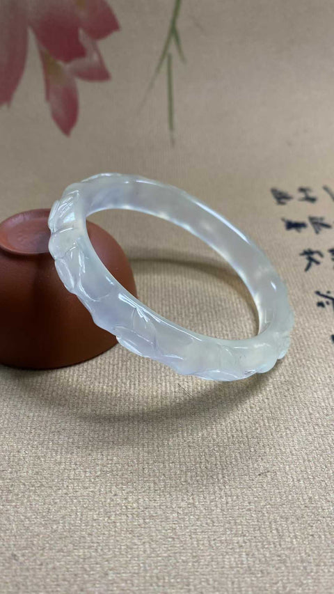 Gelang ukiran es giok Xiuyan yang indah - Pengumuman Perdamaian Bambu Diameter dalam: 56,5mm, lebar samping 10,7mm, batu alam dihasilkan secara alami, polanya acak, termasuk pajak pengiriman