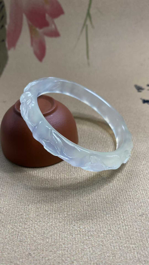 Gelang ukiran es giok Xiuyan yang indah - Pengumuman Perdamaian Bambu Diameter dalam: 56,5mm, lebar samping 10,7mm, batu alam dihasilkan secara alami, polanya acak, termasuk pajak pengiriman