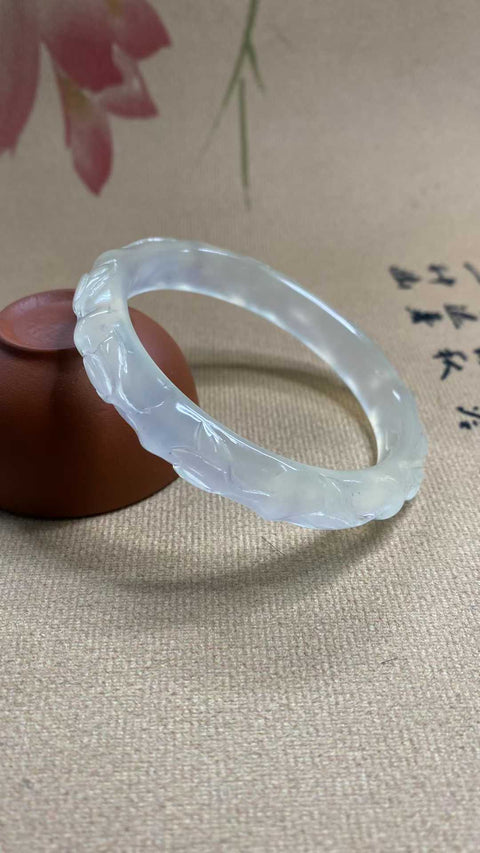 Gelang ukiran es giok Xiuyan yang indah - Pengumuman Perdamaian Bambu Diameter dalam: 56,5mm, lebar samping 10,7mm, batu alam dihasilkan secara alami, polanya acak, termasuk pajak pengiriman