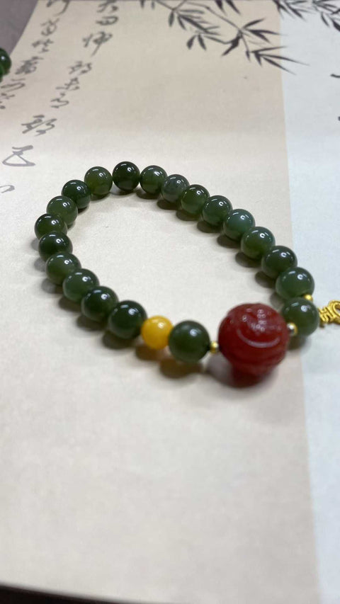 Gelang giok Hetian yang indah, dengan aksesoris yang indah Spesifikasi: 8mm, termasuk pengiriman dan pajak