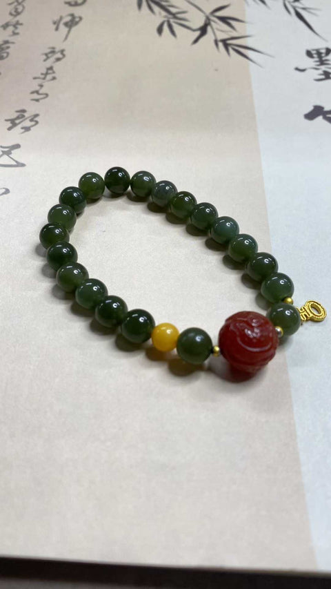 Gelang giok Hetian yang indah, dengan aksesoris yang indah Spesifikasi: 8mm, termasuk pengiriman dan pajak