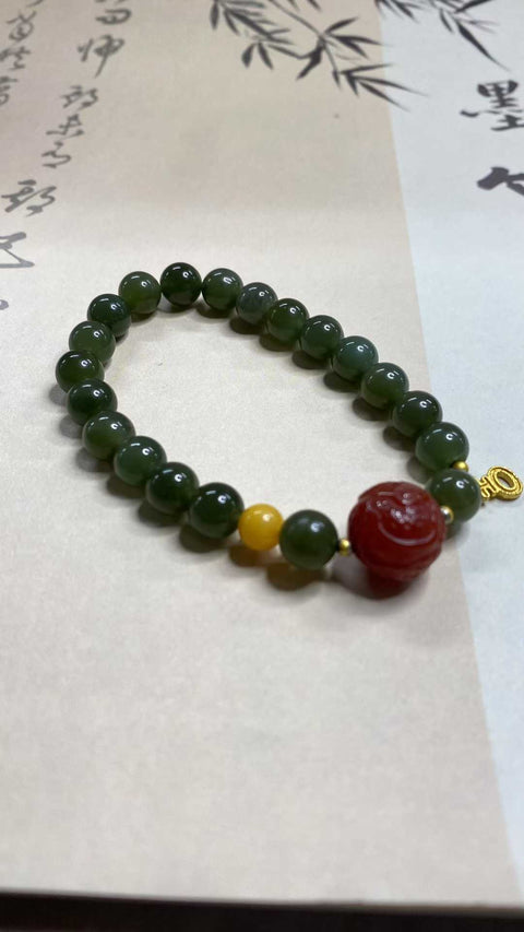 Gelang giok Hetian yang indah, dengan aksesoris yang indah Spesifikasi: 8mm, termasuk pengiriman dan pajak