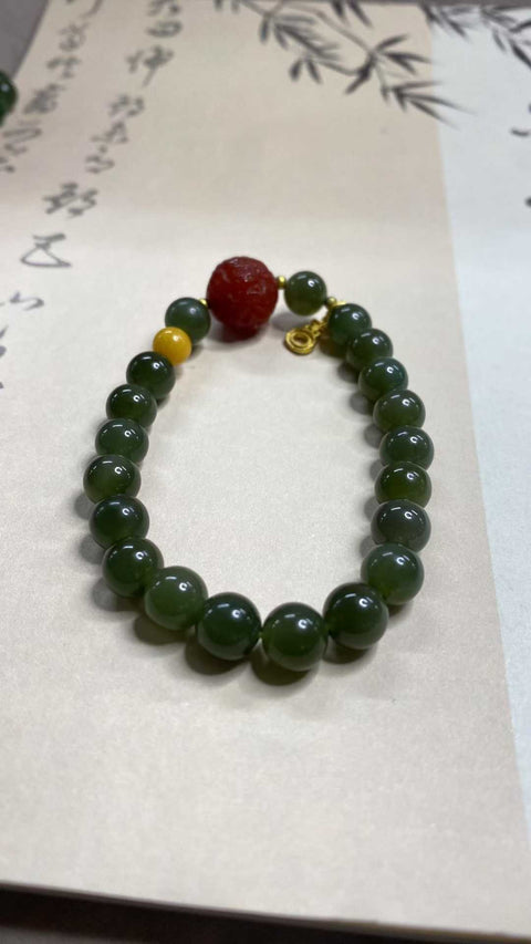 Gelang giok Hetian yang indah, dengan aksesoris yang indah Spesifikasi: 8mm, termasuk pengiriman dan pajak