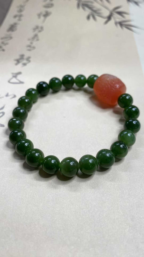 Gelang giok Hetian yang indah - Jasper, dengan aksesoris yang indah Spesifikasi: 8mm, termasuk pengiriman dan pajak