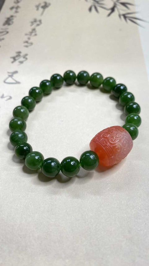 Gelang giok Hetian yang indah - Jasper, dengan aksesoris yang indah Spesifikasi: 8mm, termasuk pengiriman dan pajak