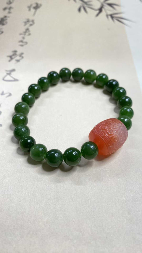 Gelang giok Hetian yang indah - Jasper, dengan aksesoris yang indah Spesifikasi: 8mm, termasuk pengiriman dan pajak
