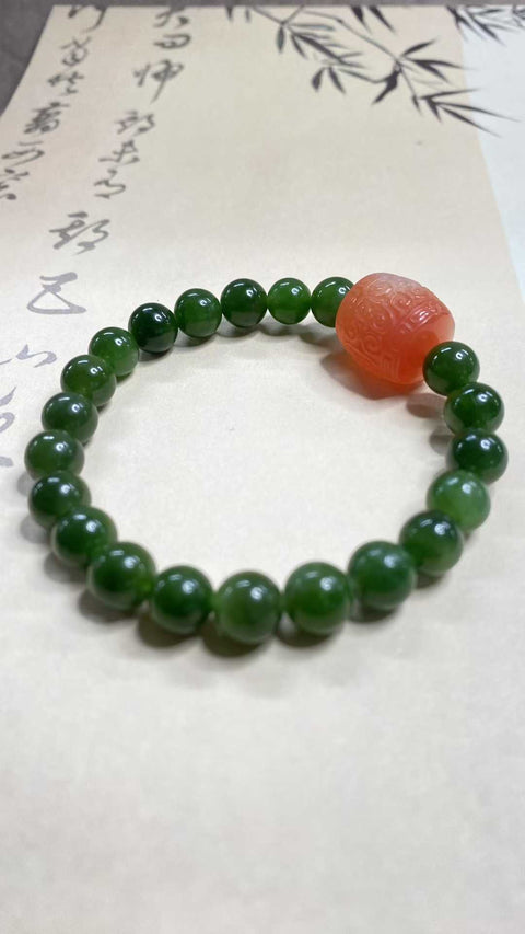 Gelang giok Hetian yang indah - Jasper, dengan aksesoris yang indah Spesifikasi: 8mm, termasuk pengiriman dan pajak