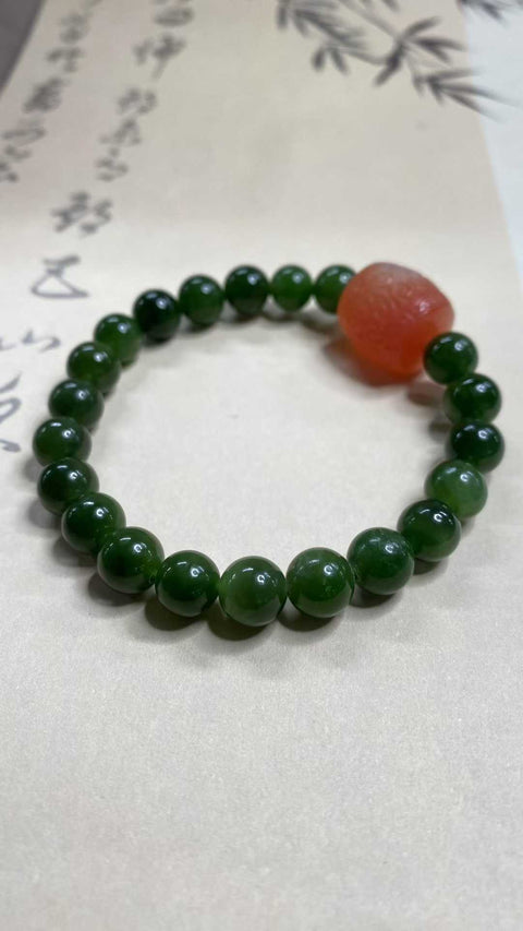 Gelang giok Hetian yang indah - Jasper, dengan aksesoris yang indah Spesifikasi: 8mm, termasuk pengiriman dan pajak