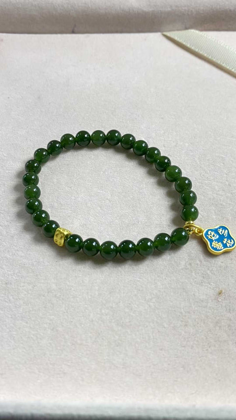 Gelang giok jasper Hetian yang indah, warna hijau dengan aksesoris yang indah, spesifikasi sederhana dan modis, 6mm, termasuk biaya pengiriman dan pajak