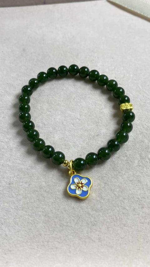 Gelang giok jasper Hetian yang indah, warna hijau dengan aksesoris yang indah, spesifikasi sederhana dan modis, 6mm, termasuk biaya pengiriman dan pajak