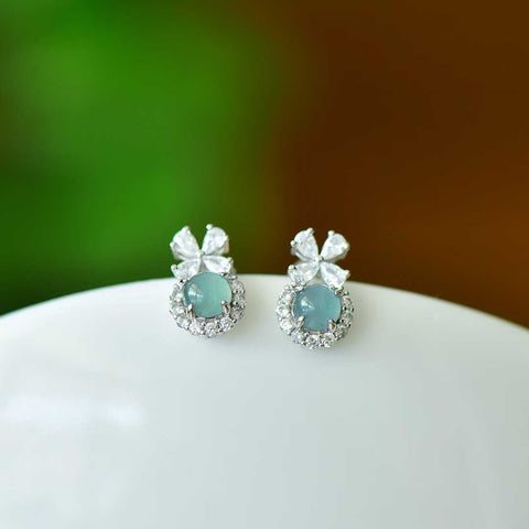 Anting pita berbentuk telur giok biru bertatahkan perak 32008s925 ukuran 5*5 termasuk pajak pengiriman