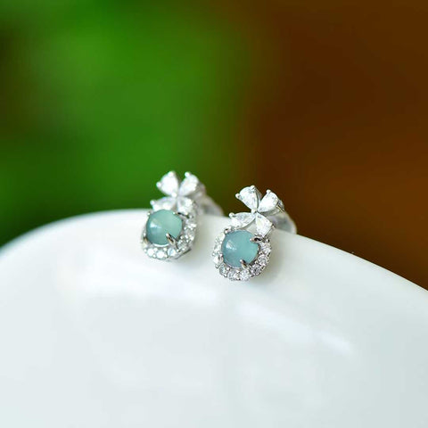 Anting pita berbentuk telur giok biru bertatahkan perak 32008s925 ukuran 5*5 termasuk pajak pengiriman