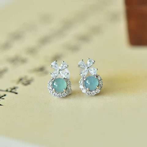 Anting pita berbentuk telur giok biru bertatahkan perak 32008s925 ukuran 5*5 termasuk pajak pengiriman