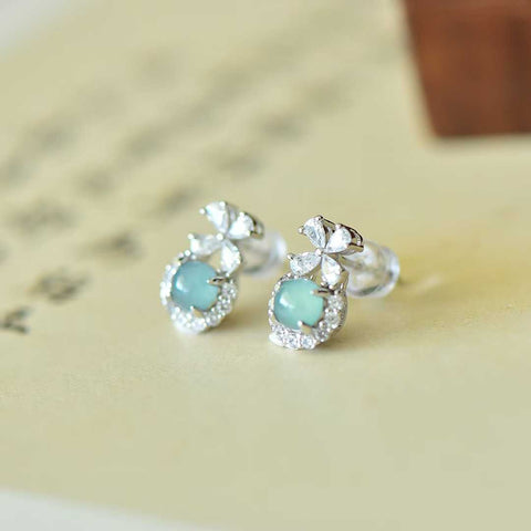 Anting pita berbentuk telur giok biru bertatahkan perak 32008s925 ukuran 5*5 termasuk pajak pengiriman