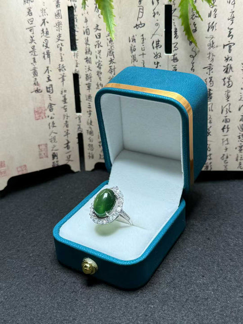 Cincin giok Xiuyan, 180 mm, bahan tambang tua, bertahtakan perak sterling 925. Ukuran sekitar 13,5 x 10 mm. Sudah termasuk ongkos kirim dan pajak.