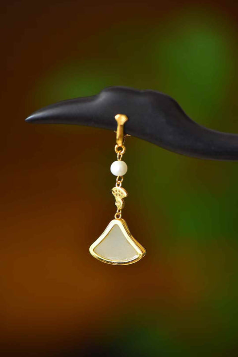 7901-2-2#925 Jepit Rambut Kipas Bertahtakan Perak Giok Hetian (12*16) dengan Cabochon Mutiara Enamel Daun Bambu, Jepit Rambut Ebony Elegan (termasuk ongkos kirim dan pajak)