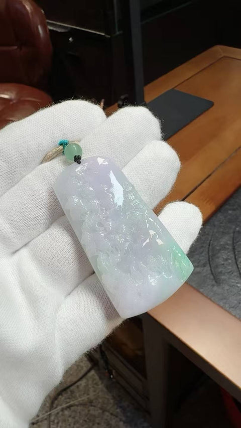 Jadeit Kelas A! Liontin lanskap musim semi! 56,9 x 29,7 mm, tebal 9,6 mm, sudah termasuk ongkos kirim dan pajak.