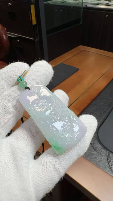 Jadeit Kelas A! Liontin lanskap musim semi! 56,9 x 29,7 mm, tebal 9,6 mm, sudah termasuk ongkos kirim dan pajak.