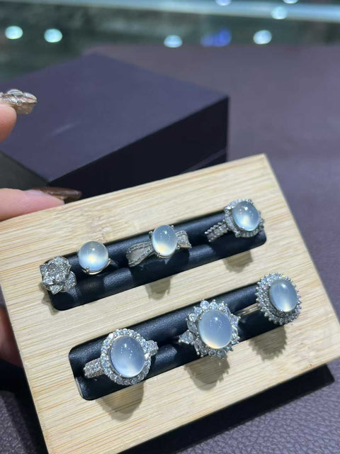 Cincin giok Xiuyan transparan berkualitas tinggi bertahtakan perak! Biaya kirim dan pajak sudah termasuk.